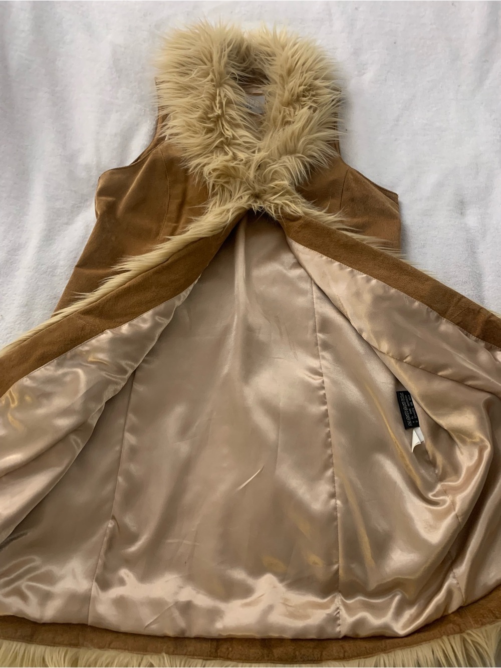 Wilsons Leather Maxima Penny Lane Style Long Suede Leather Fur Trim Vest Size L - Picture 15 of 16